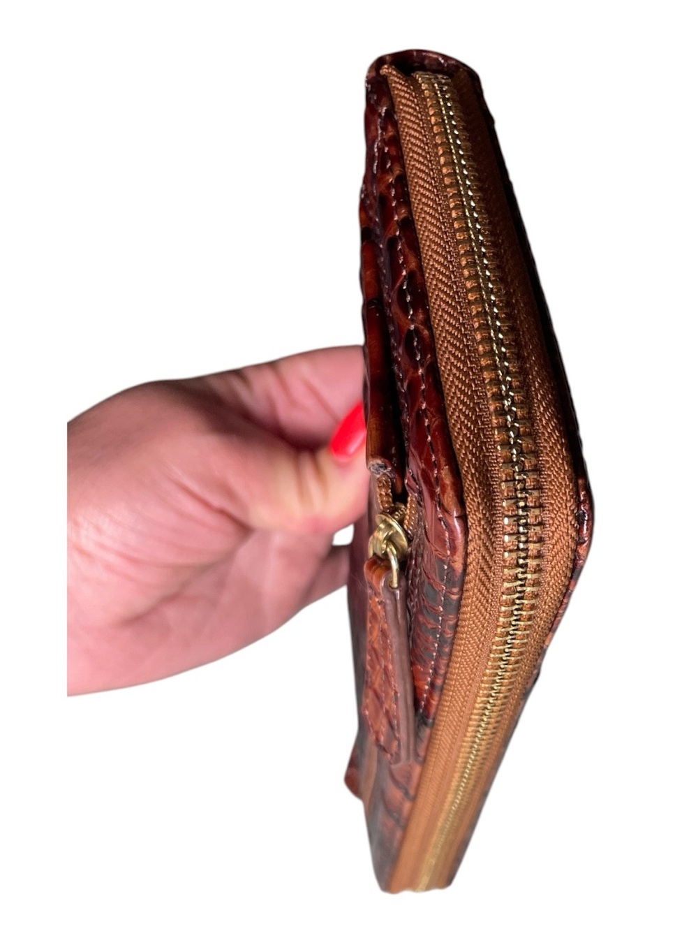 Brahmin Deep Chestnut Croc-Embossed Leather Zip Clutch - Picture 6 of 14